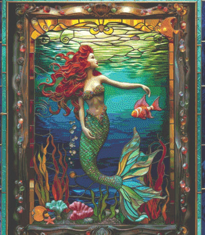 Stained Glass Mermaid 1 cross stitch pattern by IvyCottageHome