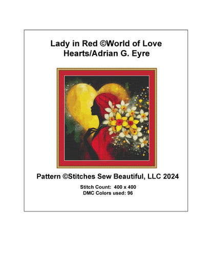 Lady in Red cross stitch pattern by World of Love Hearts/Adrian G. Eyre