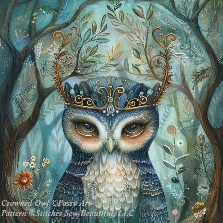 Crowned Owl cross stitch pattern by PassyArt