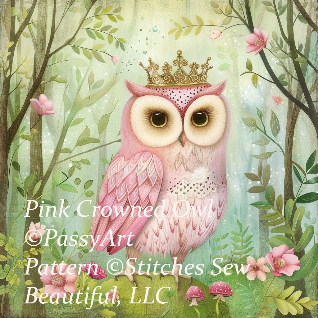 Pink Crowned Owl cross stitch pattern by PassyArt