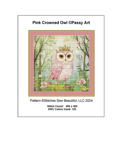 Pink Crowned Owl cross stitch pattern by PassyArt