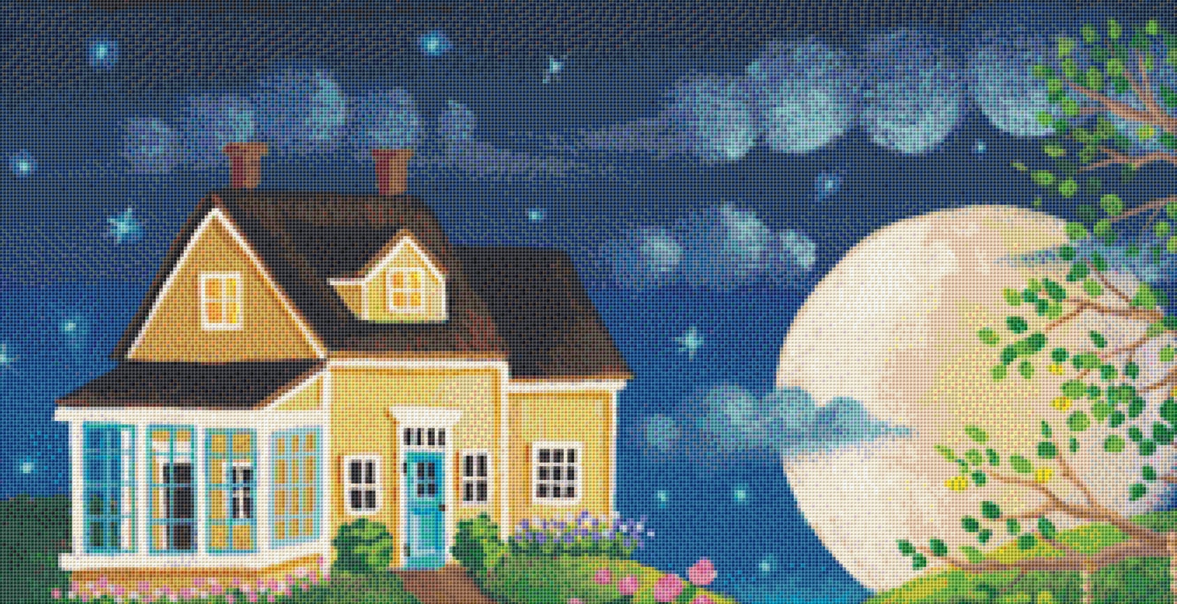 June Moon (Max Colors) cross stitch pattern by Kim Leo licensed by JMS Art Licensing