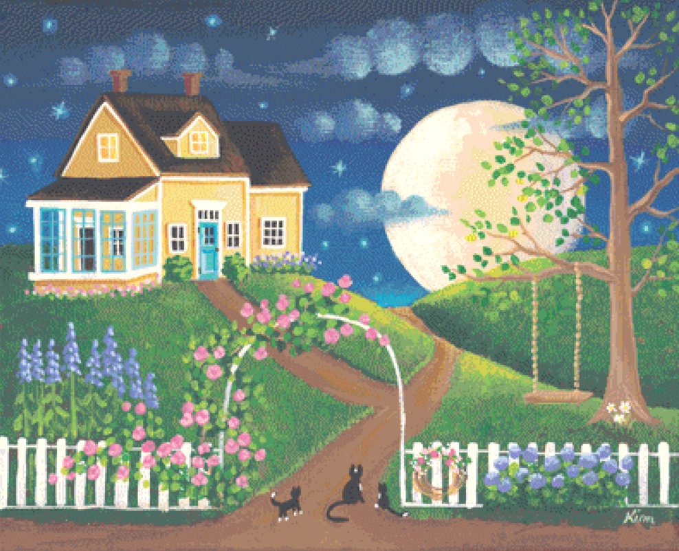 June Moon (Max Colors) cross stitch pattern by Kim Leo licensed by JMS Art Licensing