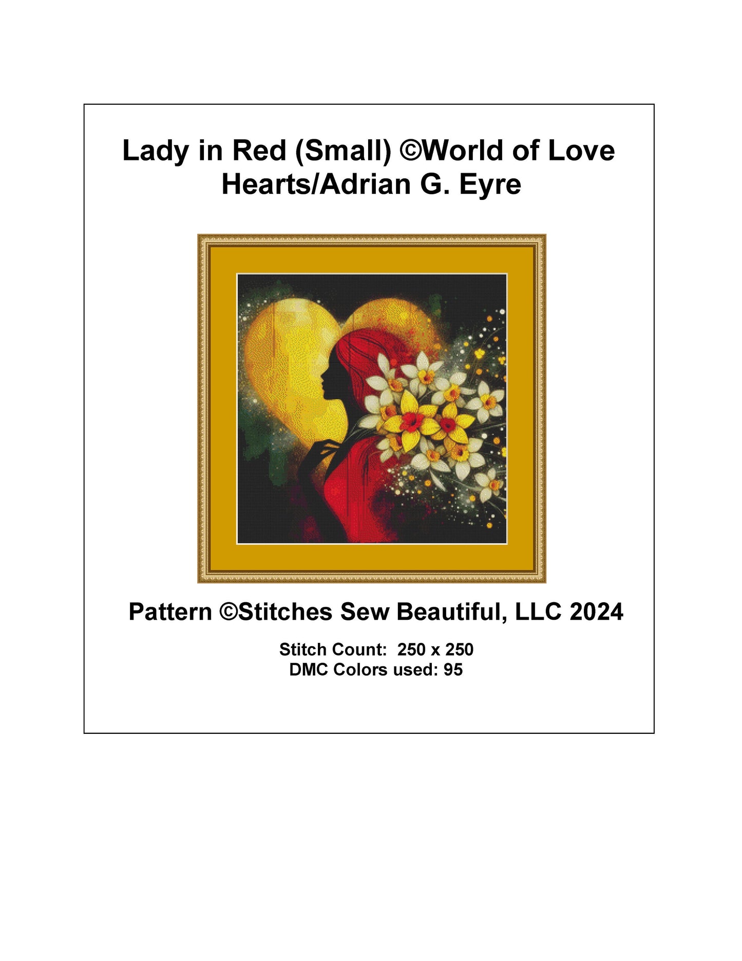 Lady in Red (Small) cross stitch pattern by World of Love Hearts/Adrian G Eyre