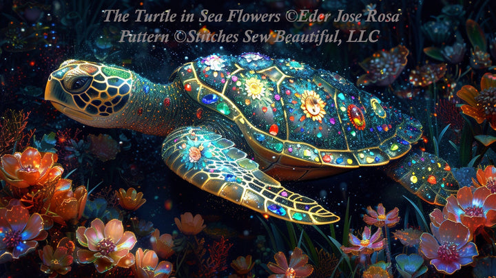 The Turtle in Sea Flowers (Max Colors) cross stitch pattern by Eder Jose Rosa