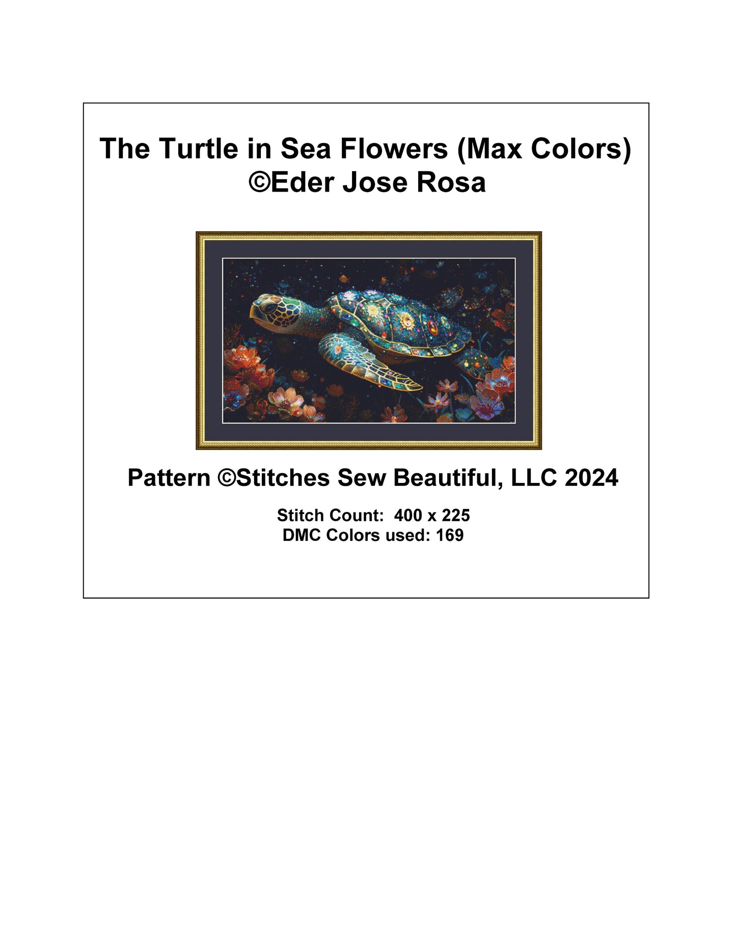 The Turtle in Sea Flowers (Max Colors) cross stitch pattern by Eder Jose Rosa