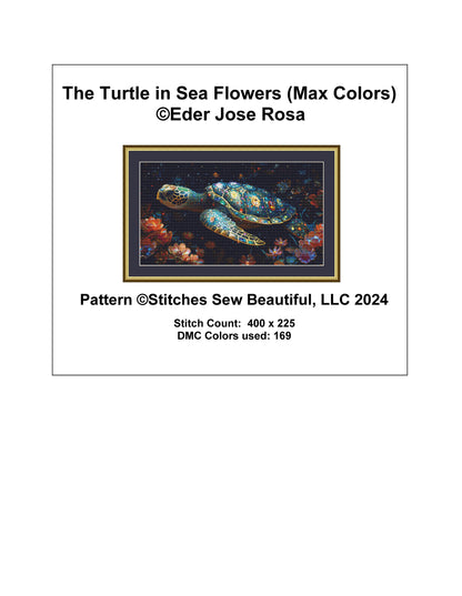 The Turtle in Sea Flowers (Max Colors) cross stitch pattern by Eder Jose Rosa