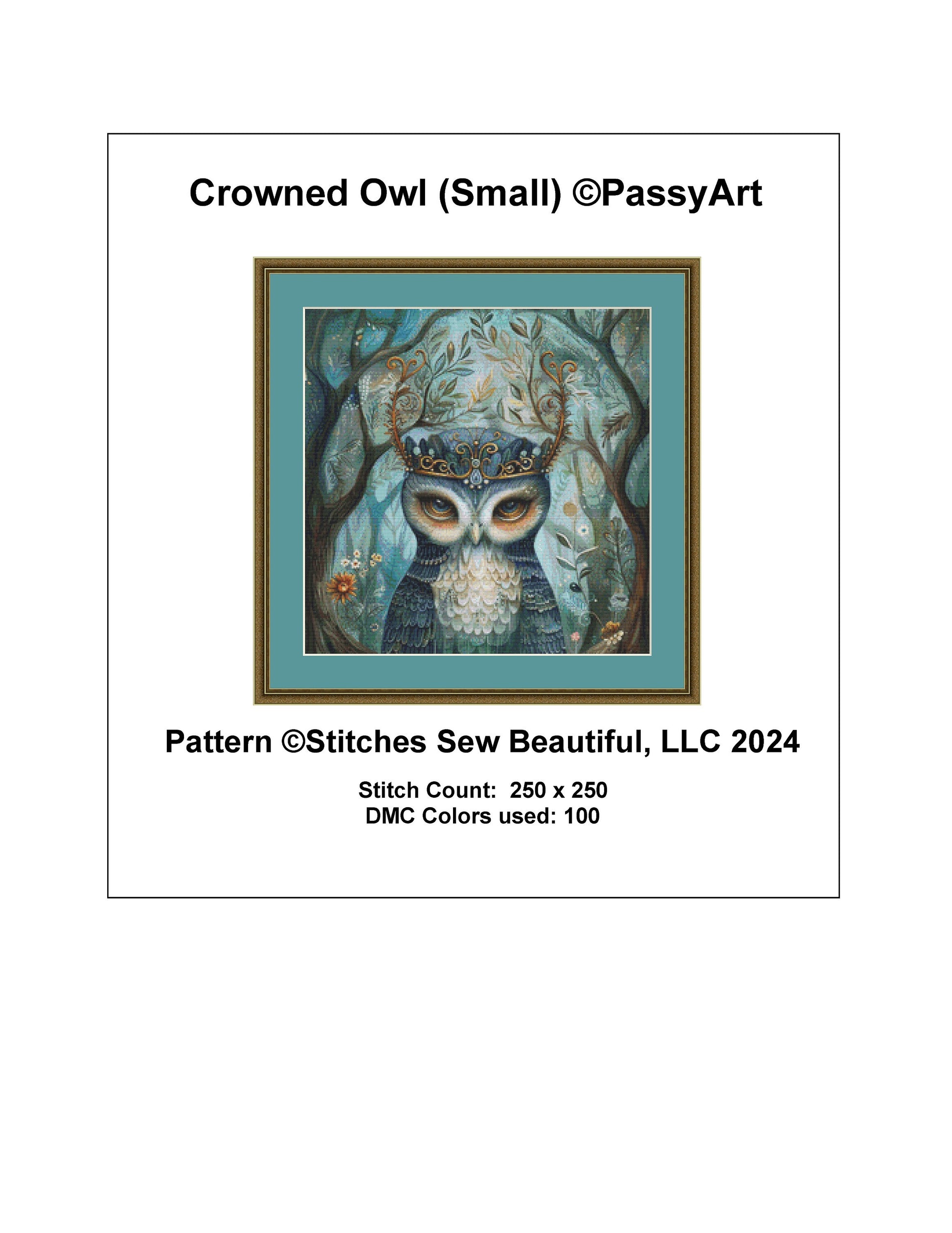 Crowned Owl (Small) cross stitch pattern by PassyArt
