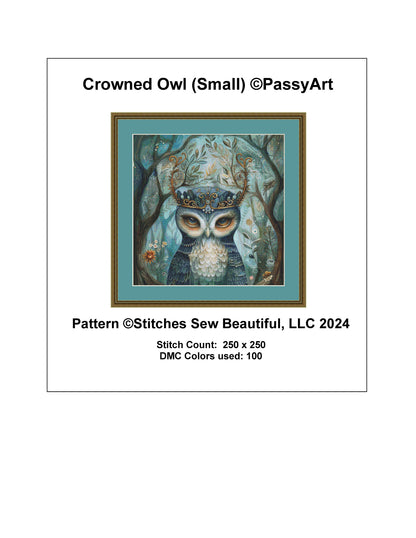 Crowned Owl (Small) cross stitch pattern by PassyArt