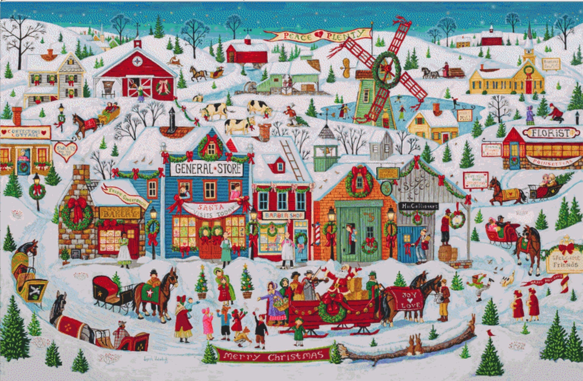 Christmas in Our Town (Max Size/Colors) cross stitch pattern by Joseph Holodook/Portfields Fine Art Licensing