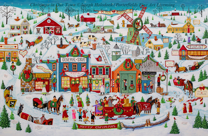 Christmas in Our Town (Max Size/Colors) cross stitch pattern by Joseph Holodook/Portfields Fine Art Licensing