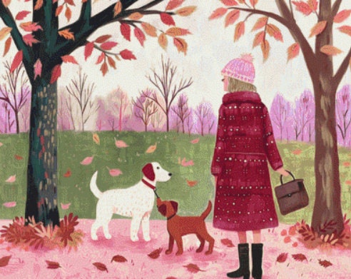 Autumn Stroll with Furry Friends cross stitch pattern by The Art Revivalist