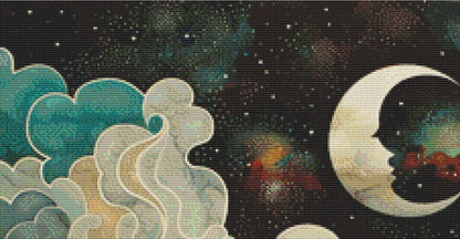 Colorful Waves Under the Crescent Moon cross stitch pattern by The Art Revivalist