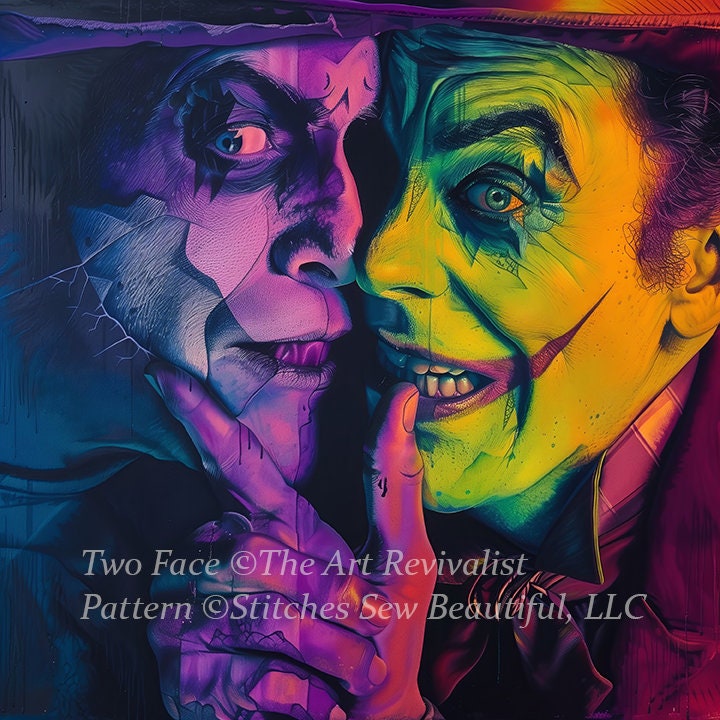 Two Face full coverage cross stitch pattern by The Art Revivalist