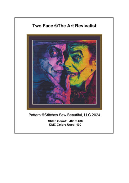 Two Face full coverage cross stitch pattern by The Art Revivalist