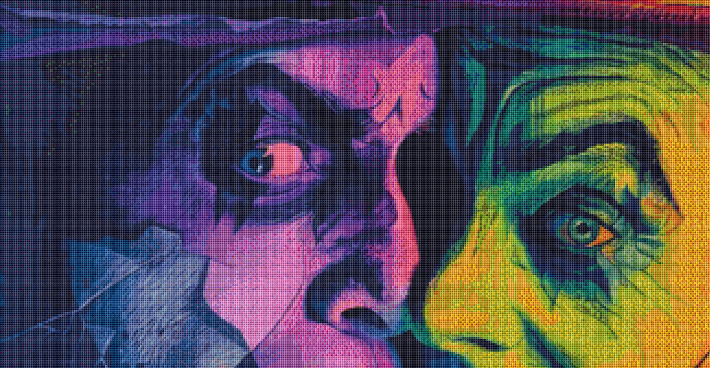 Two Face full coverage cross stitch pattern by The Art Revivalist