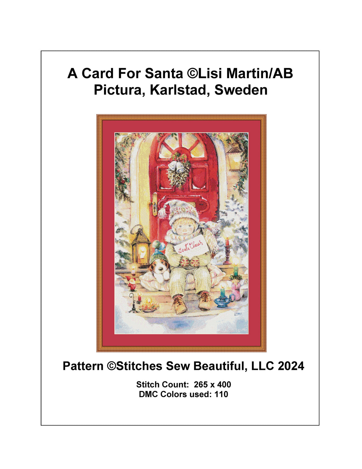 A Card For Santa cross stitch pattern by Lisi Martin/AB Pictura, Karlstad, Sweden
