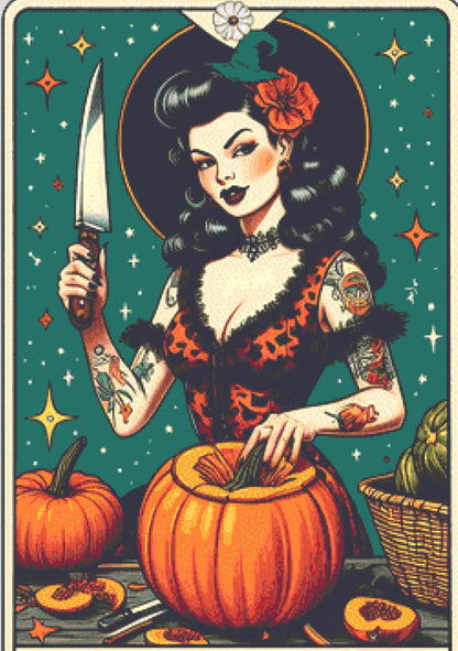 The Gourd Witch cross stitch pattern by Pixel Paige Studio