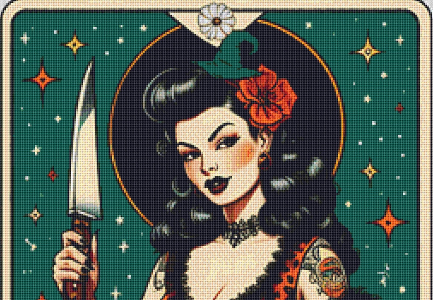 The Gourd Witch cross stitch pattern by Pixel Paige Studio
