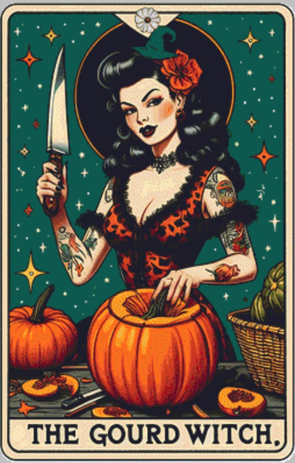 The Gourd Witch cross stitch pattern by Pixel Paige Studio