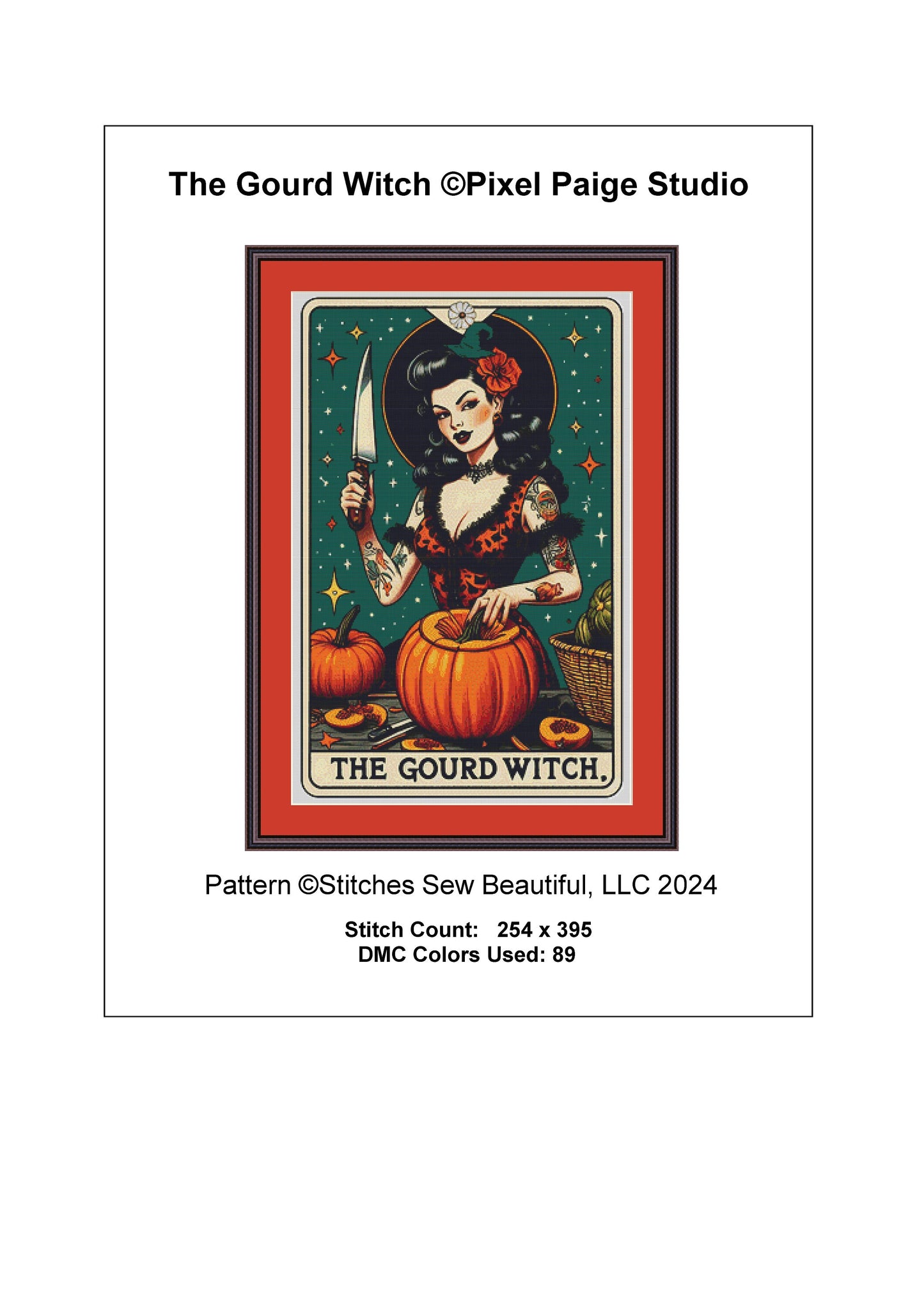 The Gourd Witch cross stitch pattern by Pixel Paige Studio