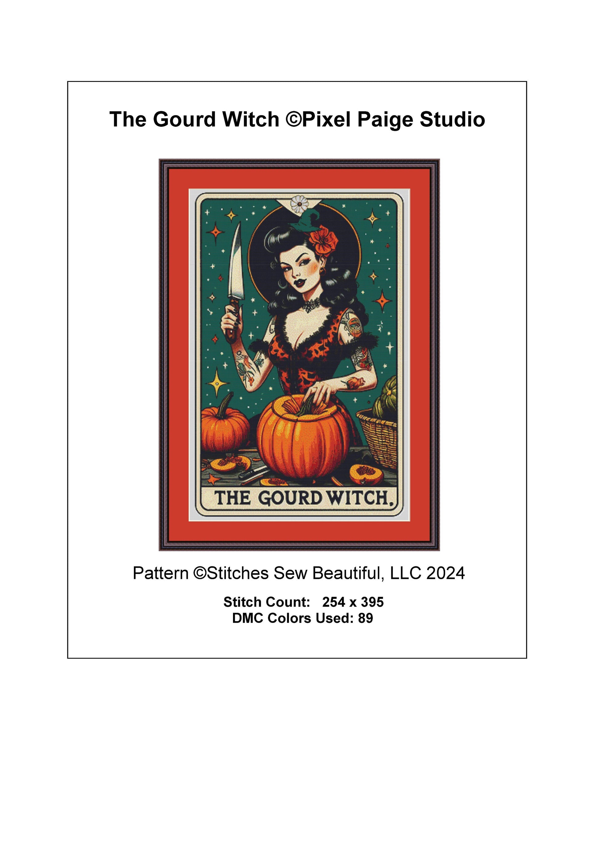 The Gourd Witch cross stitch pattern by Pixel Paige Studio