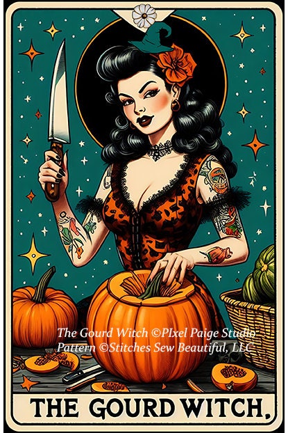 The Gourd Witch cross stitch pattern by Pixel Paige Studio