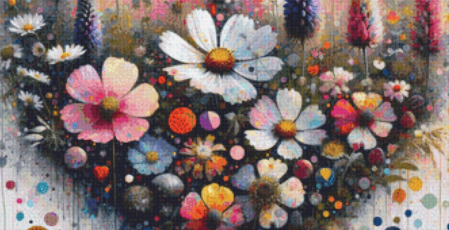 Abstract Heart-Shaped Floral Explosion cross stitch pattern by World of Love Hearts/Adrian G. Eyre