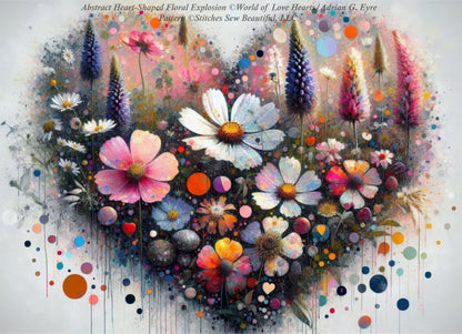 Abstract Heart-Shaped Floral Explosion cross stitch pattern by World of Love Hearts/Adrian G. Eyre