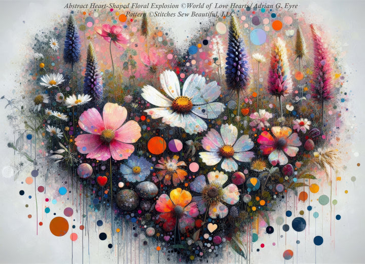 Abstract Heart-Shaped Floral Explosion cross stitch pattern by World of Love Hearts/Adrian G. Eyre