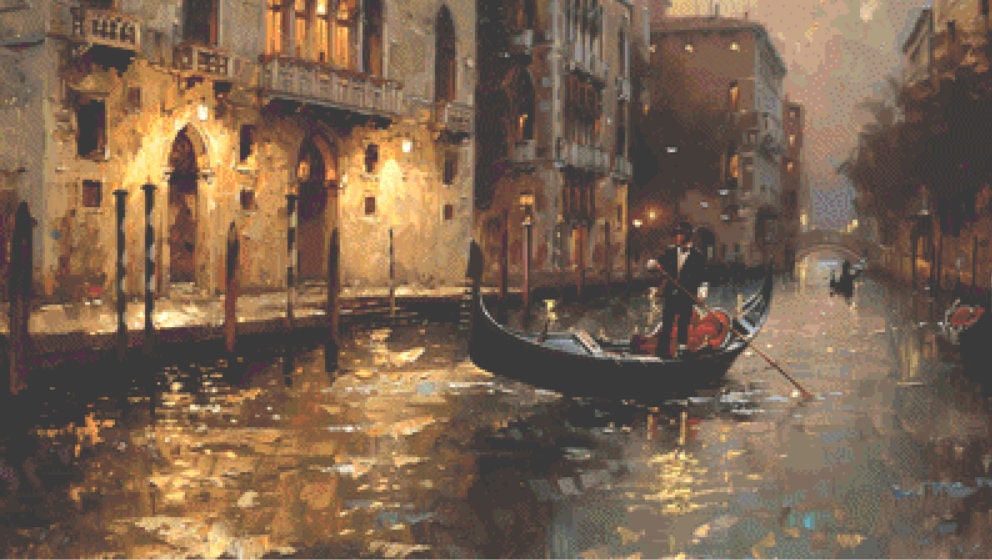 Evening Seranade on the Canals of Venice cross stitch pattern by The Art Revivalist