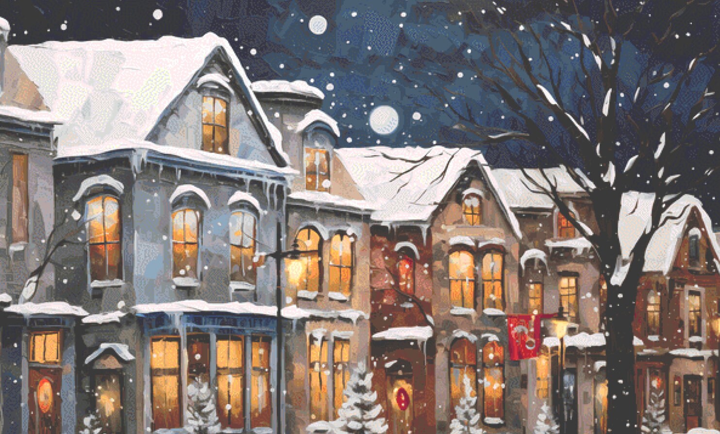 Snowy Village (Max Size/Color) cross stitch pattern by StitchTiny