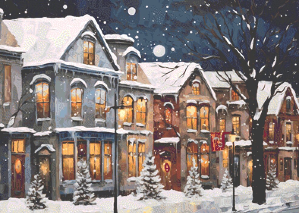 Snowy Village cross stitch pattern by StitchTiny