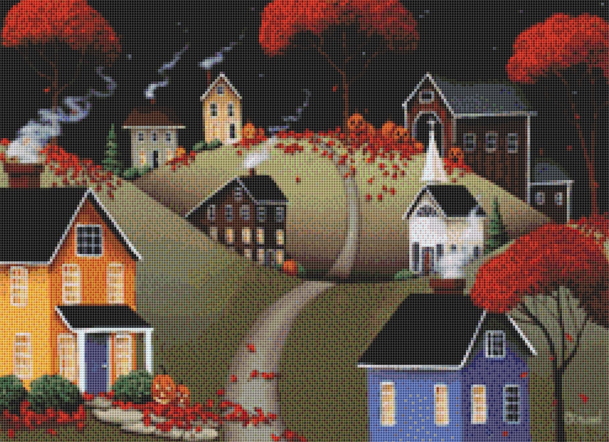 Wickford Village Halloween (Small) cross stitch pattern by Catherine Holman/Ansada Art Licensing Group, LLC
