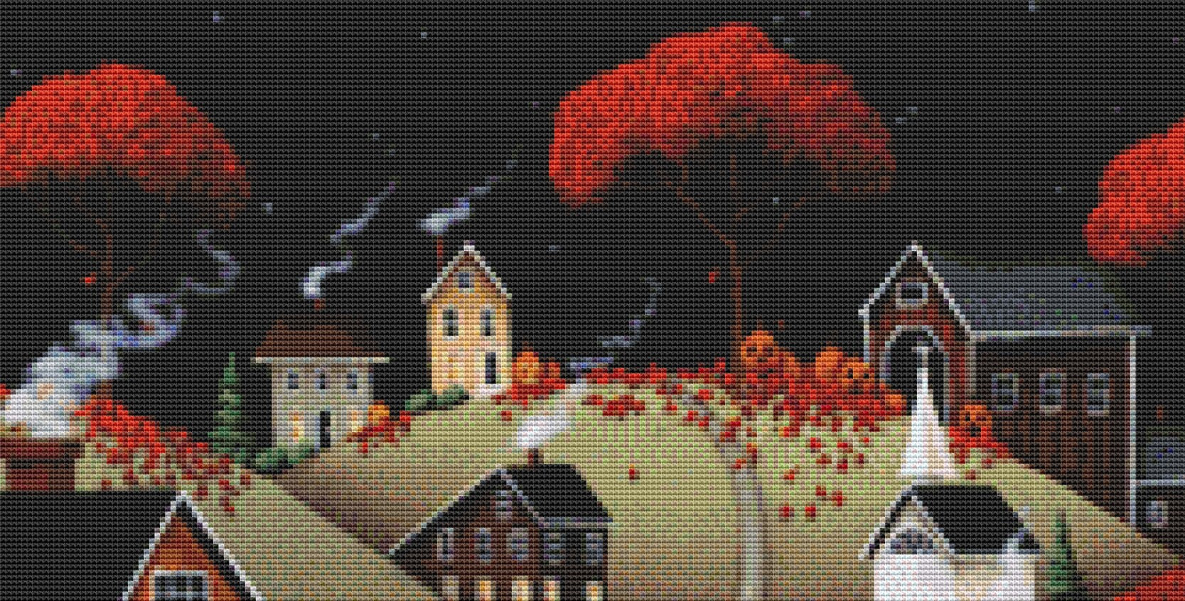 Wickford Village Halloween (Small) cross stitch pattern by Catherine Holman/Ansada Art Licensing Group, LLC