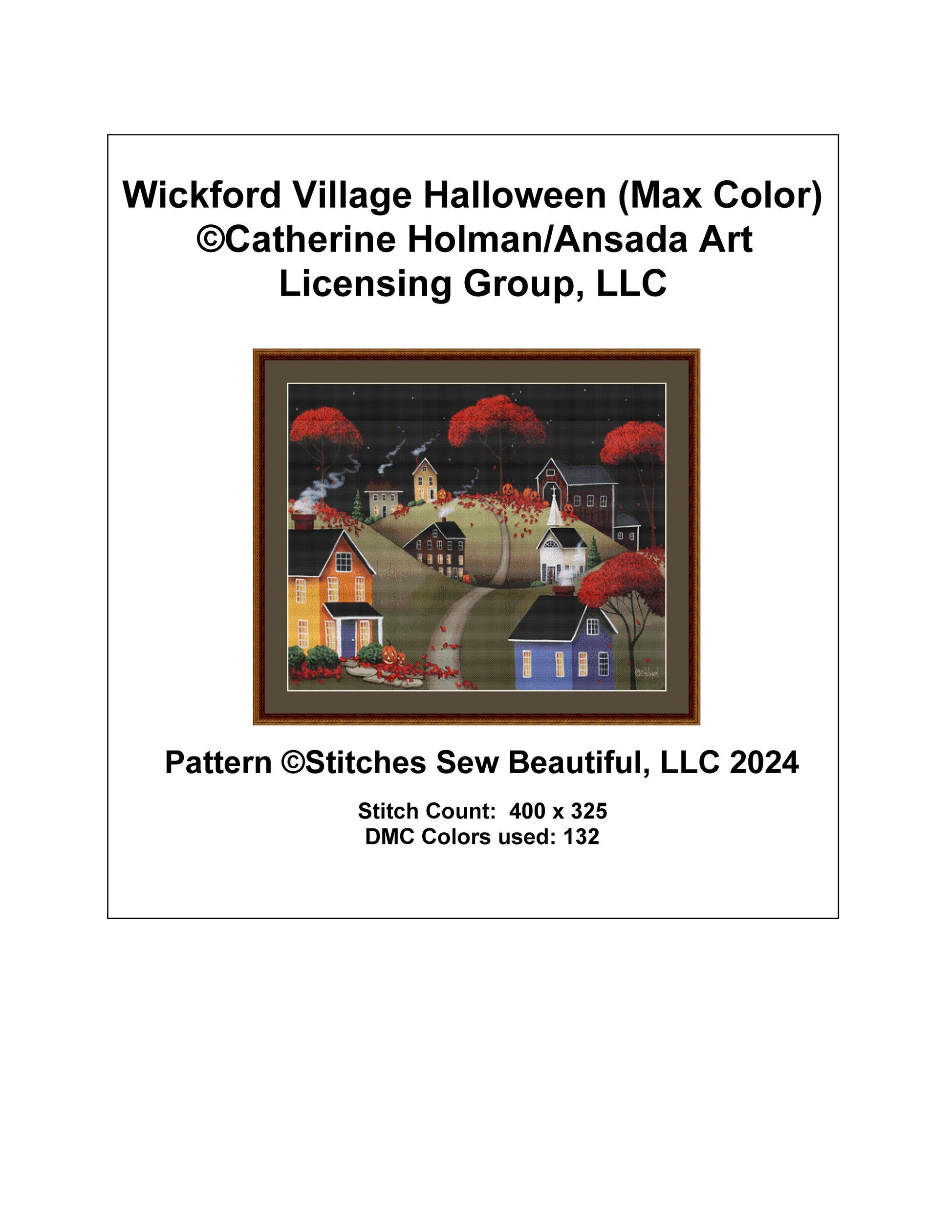 Wickford Village Halloween (Max Color) cross stitch pattern by Catherine Holman/Ansada Art Licensing Group, LLC