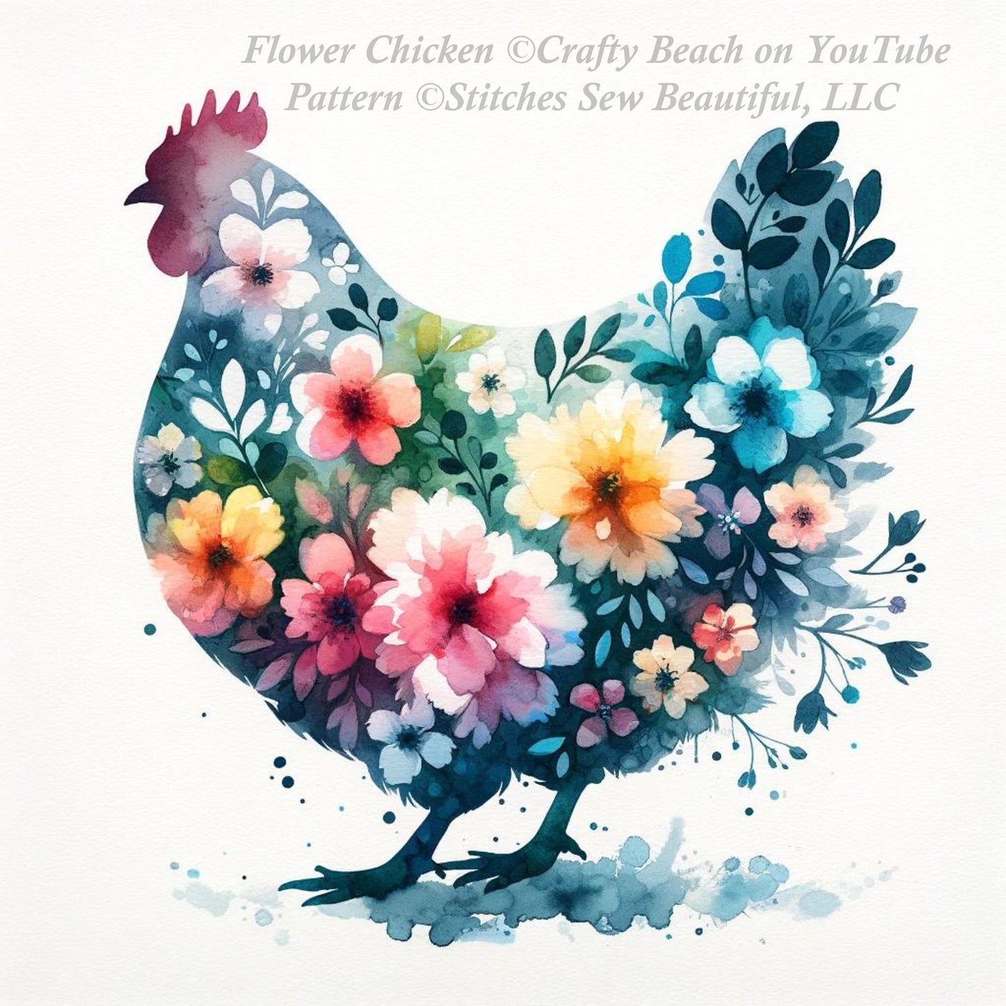 Flower Chicken (Max Color) cross stitch pattern by CraftyBeachOnYouTube