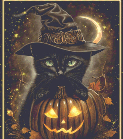 Magic Black Cat cross stitch pattern by IvyCottageHome