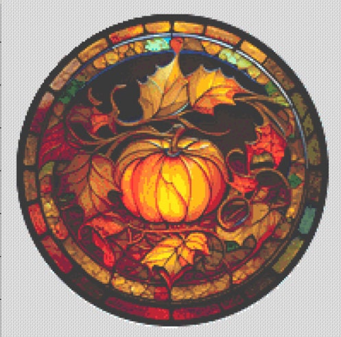 Pumpkin 2 Stained Glass (Round) cross stitch pattern by IvyCottageHome