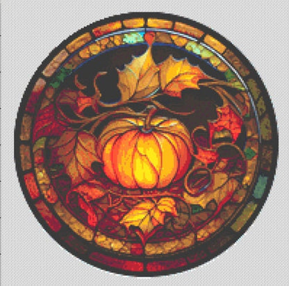 Pumpkin 2 Stained Glass (Round) cross stitch pattern by IvyCottageHome