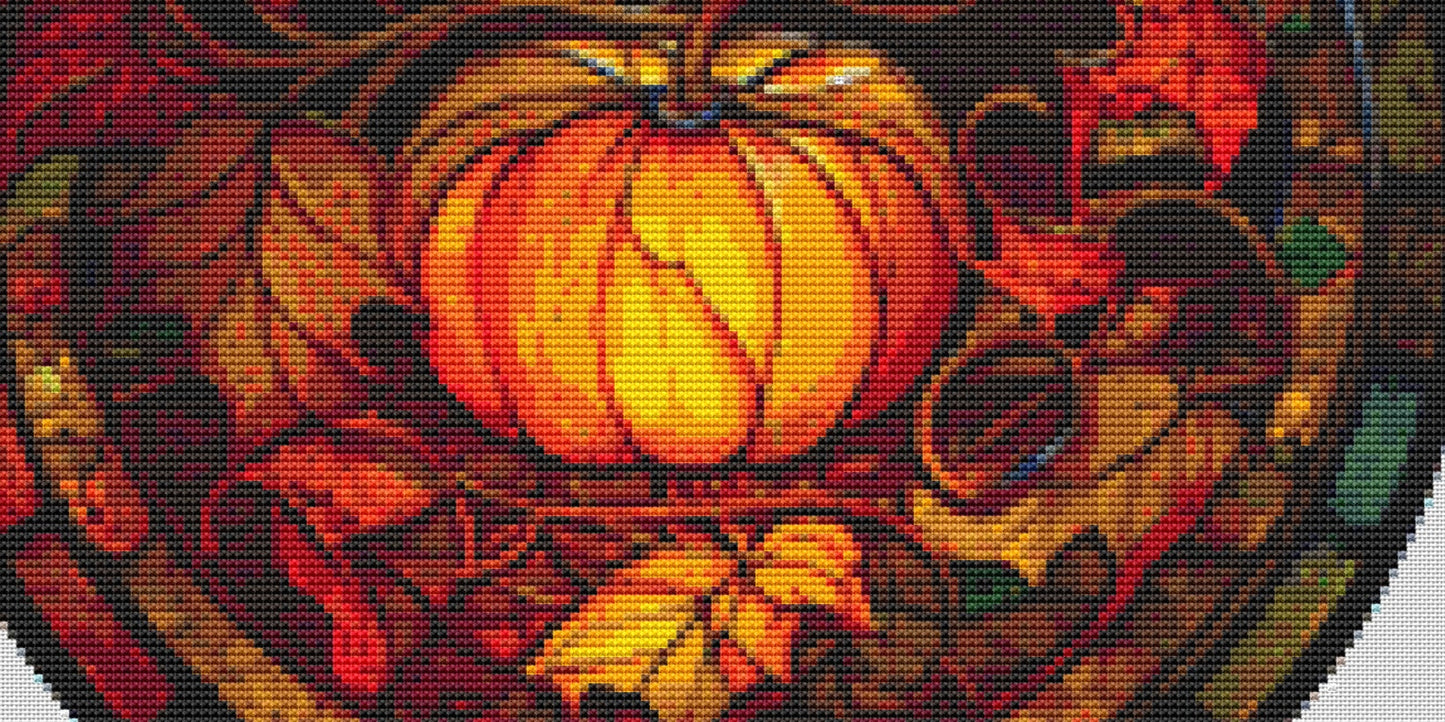 Pumpkin 2 Stained Glass (Round) cross stitch pattern by IvyCottageHome