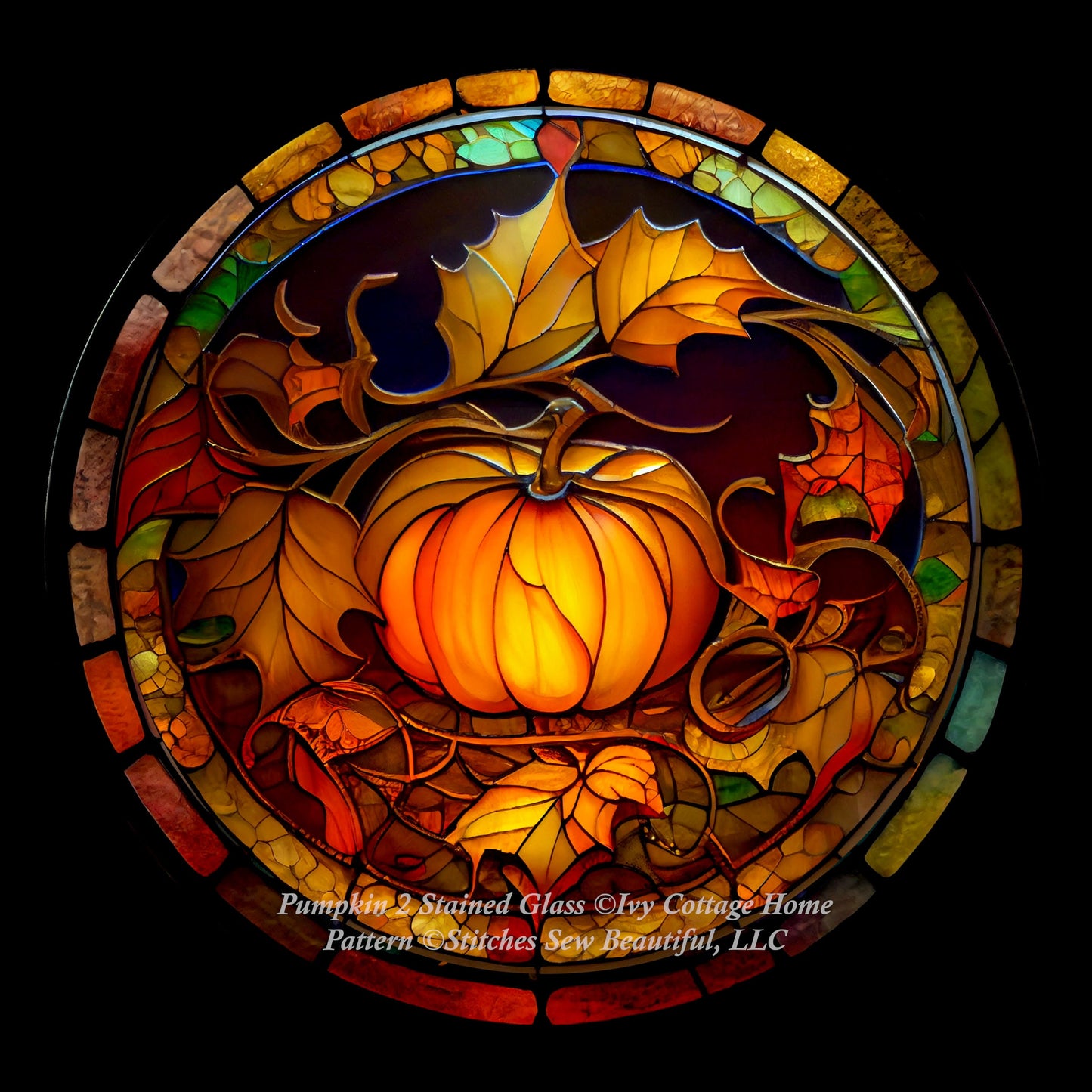 Pumpkin 2 Stained Glass (Round) cross stitch pattern by IvyCottageHome