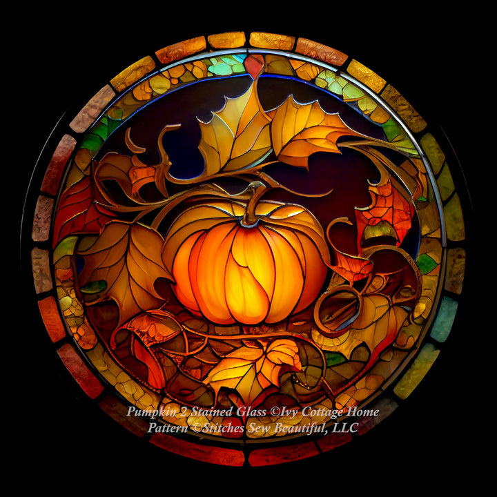 Pumpkin 2 Stained Glass (Round) cross stitch pattern by IvyCottageHome