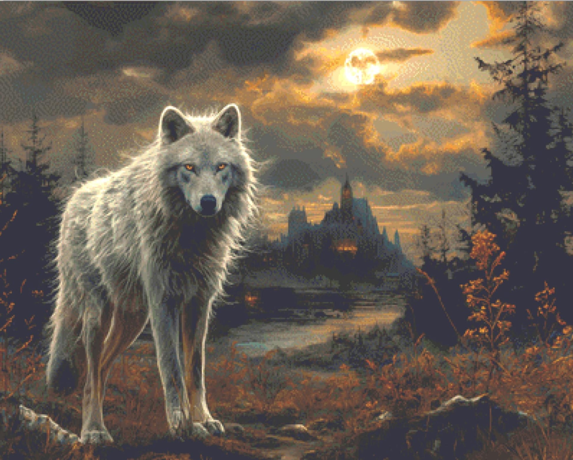Moonlit Guardian cross stitch pattern by The Art Revivalist