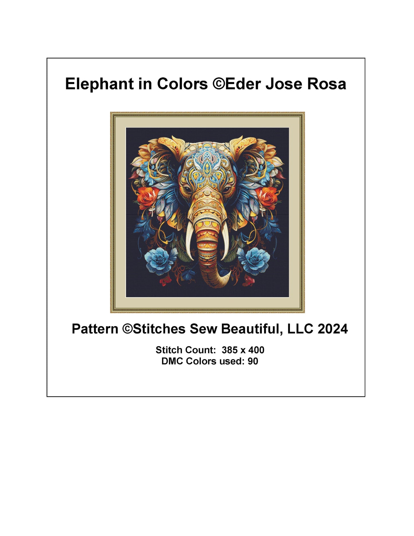 Elephant in Colors cross stitch pattern by Eder Jose Rosa