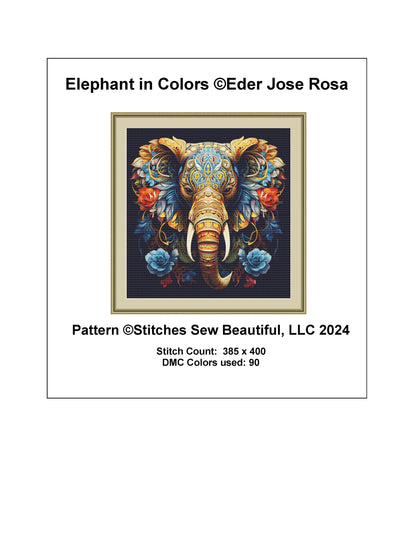 Elephant in Colors cross stitch pattern by Eder Jose Rosa