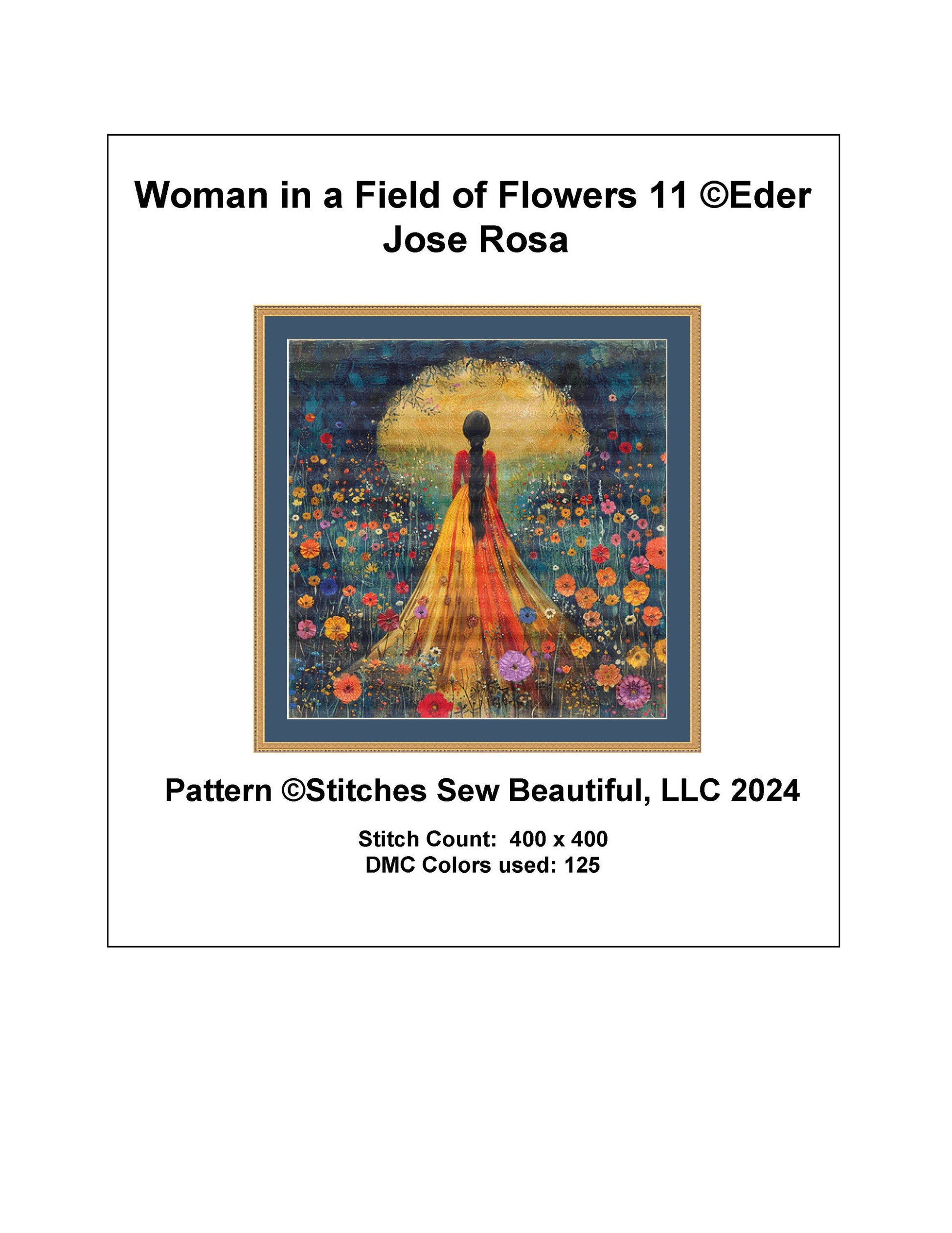 Woman in a Field of Flowers 11 cross stitch pattern by Eder Jose Rosa