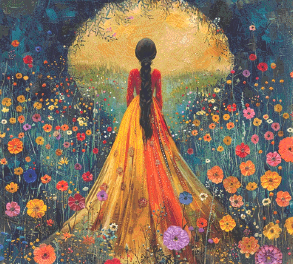 Woman in a Field of Flowers 11 cross stitch pattern by Eder Jose Rosa