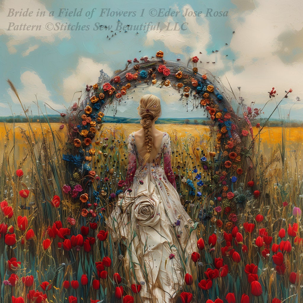 Bride in a Field of Flowers 1 cross stitch pattern by Eder Jose Rosa