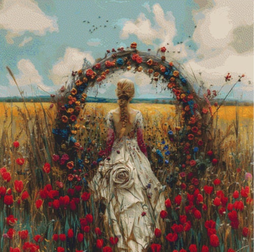 Bride in a Field of Flowers 1 cross stitch pattern by Eder Jose Rosa